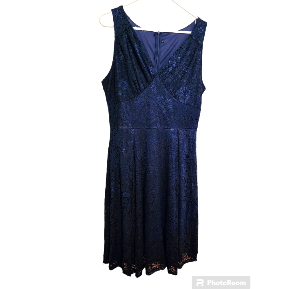 Navy blue sleeveless lace dress